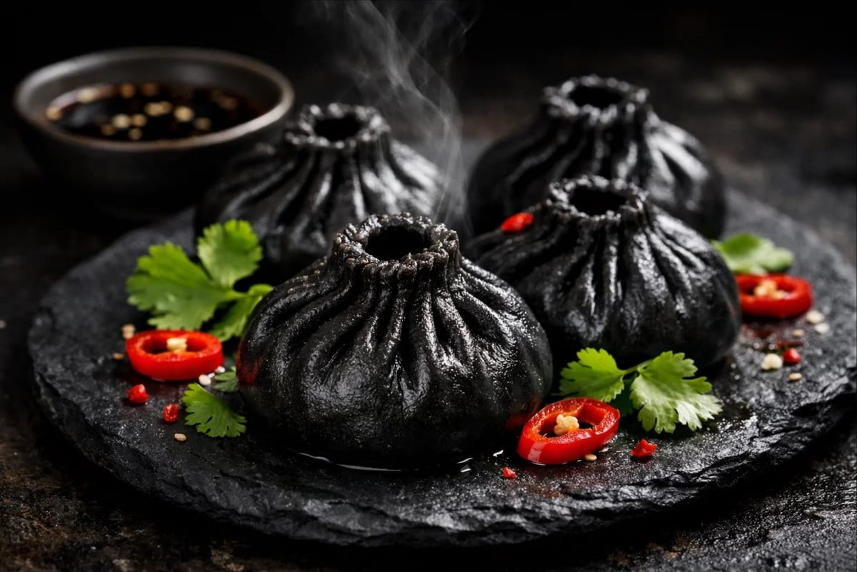 Буузы на чёрном тесте