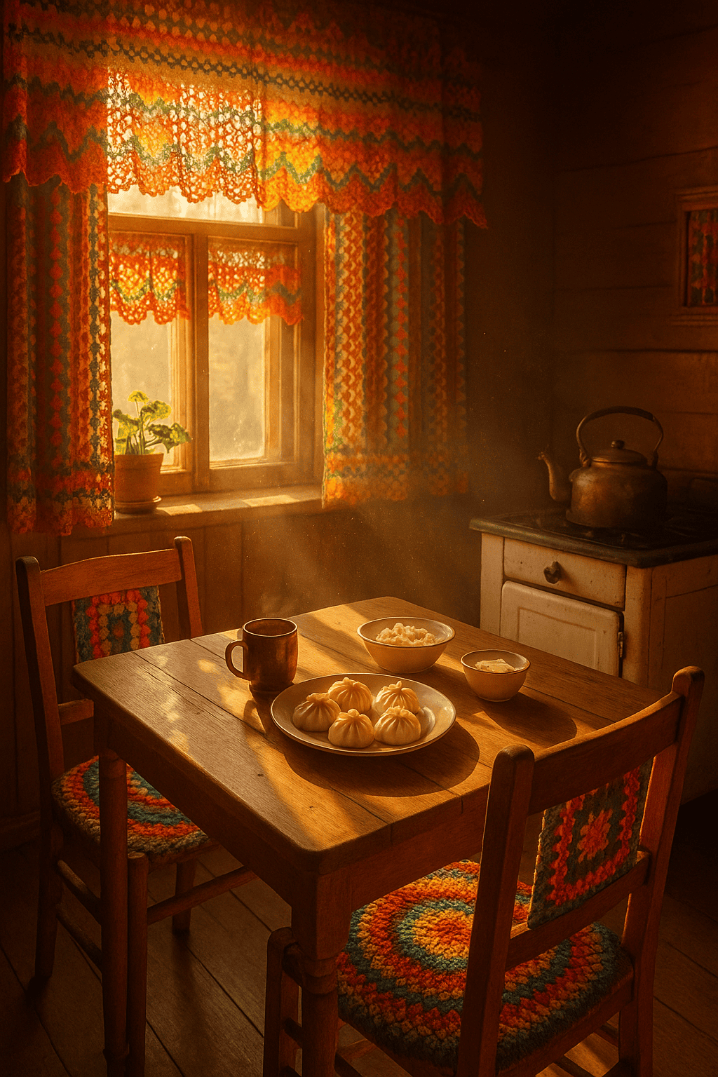 Буузы в уютном деревенском доме