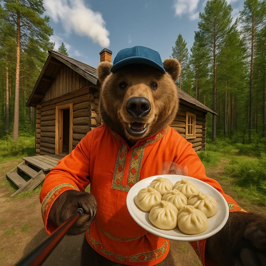 Медведь ест буузы