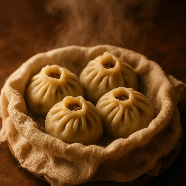 Традиционные бурятские буузы на пару с отверстием сверху